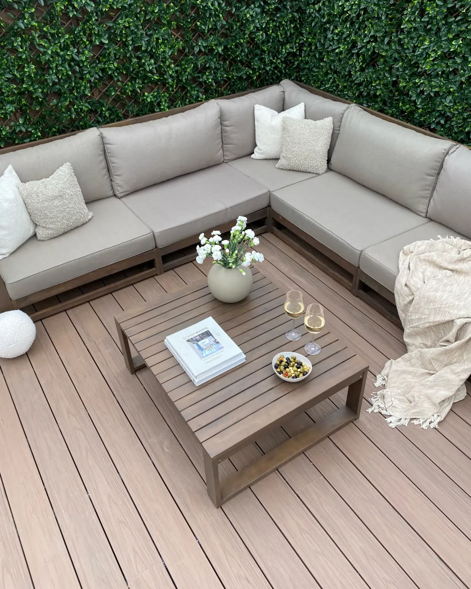 Lounge Set Zertifiziertes Holz Dunkelbraun 5-Sitzer Modular Auflagen Taupe Timor Ii