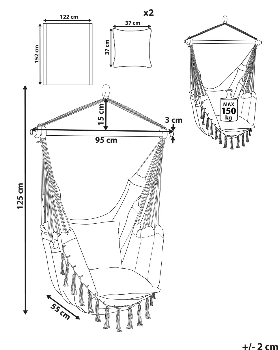 Makramee Hangesessel Mit Kissen Baumwolle Grau Bonea