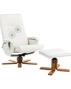Massagesessel Beige Kunstleder Heizfunktion Mit Fushocker Relaxpro