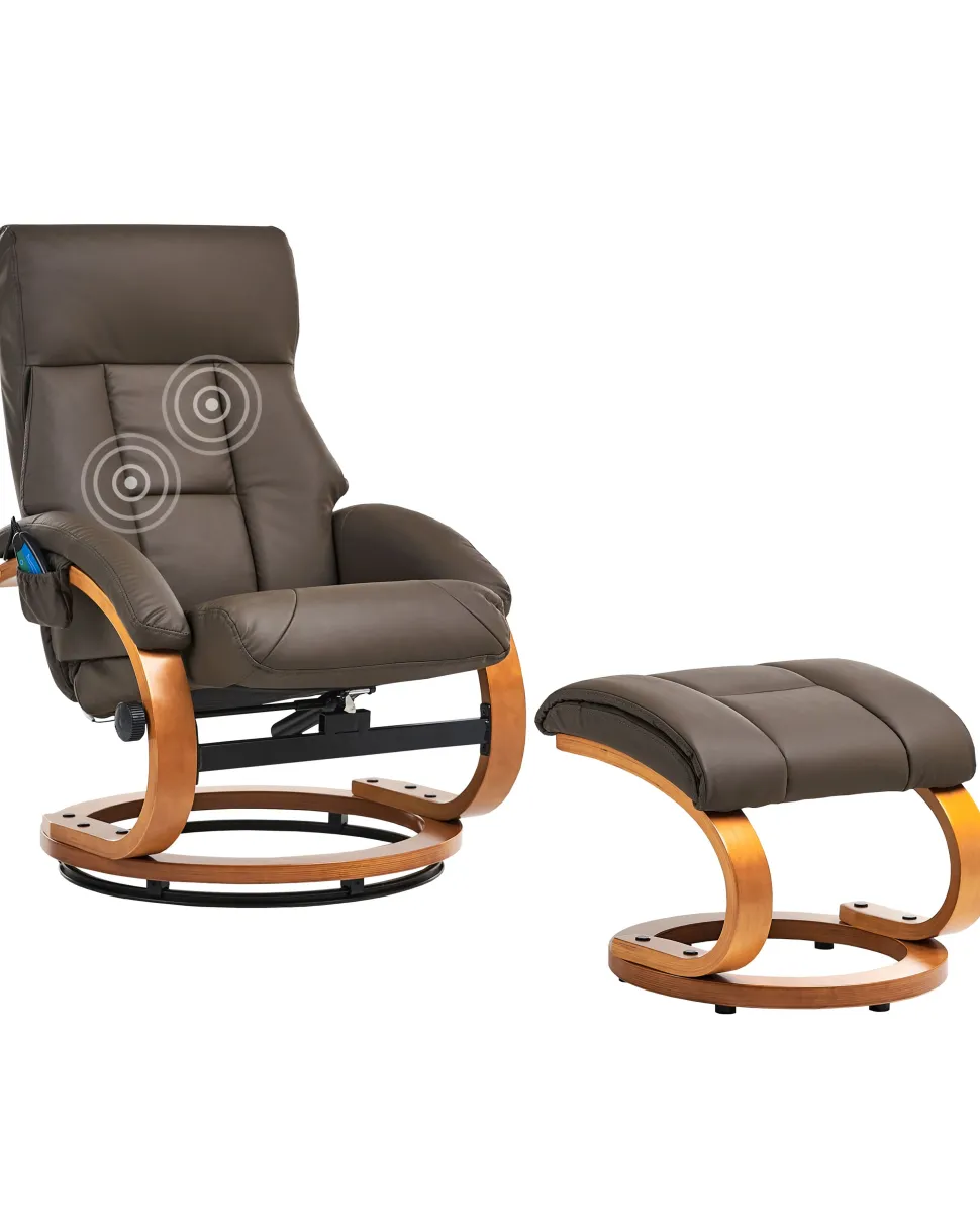 Massagesessel Braun Kunstleder Heizfunktion Mit Fushocker Force