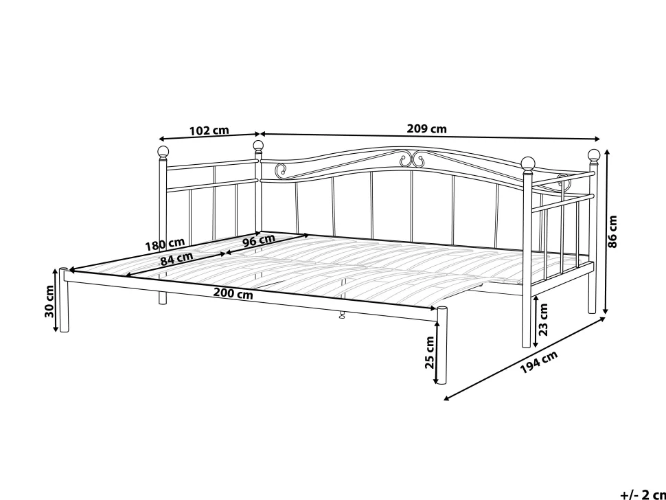 Metallbett Ausziehbar Schwarz Lattenrost 90 X 200 Cm Tulle