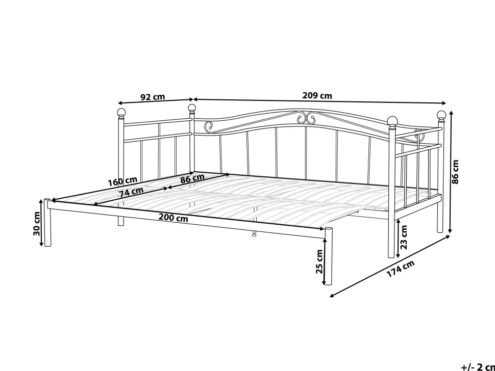Metallbett Ausziehbar Schwarz Lattenrost 80 X 200 Cm Tulle
