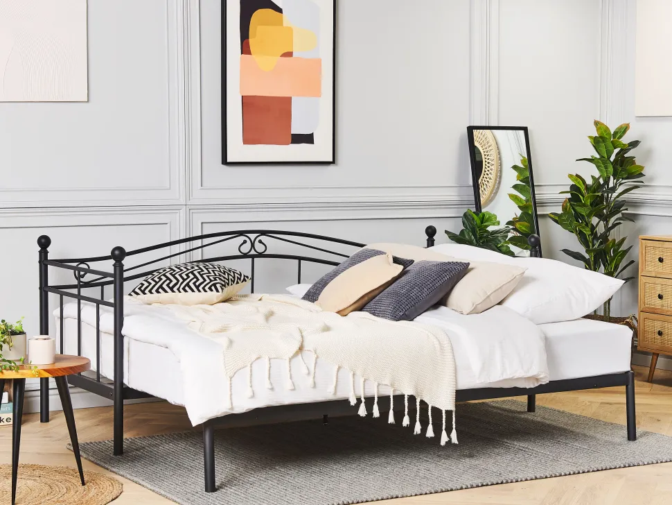 Metallbett Ausziehbar Schwarz Lattenrost 80 X 200 Cm Tulle