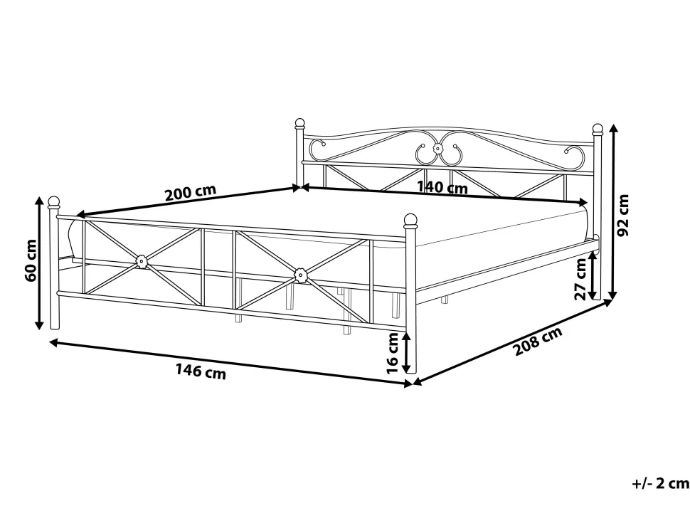 Metallbett Schwarz Lattenrost 140 X 200 Cm Rodez