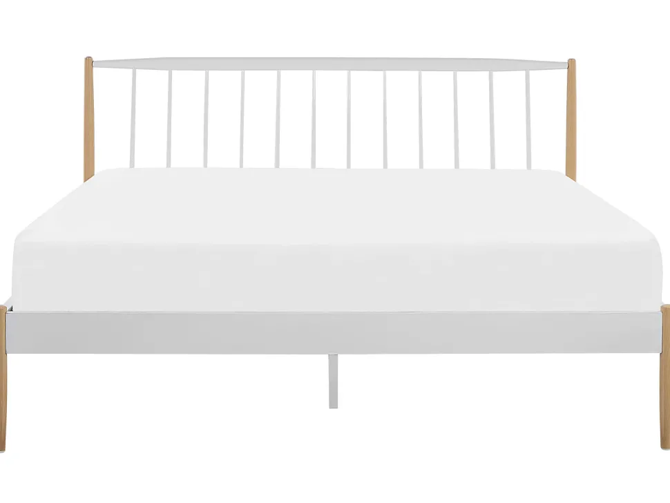 Metallbett Weis / Heller Holzfarbton Lattenrost 180 X 200 Cm Maurs