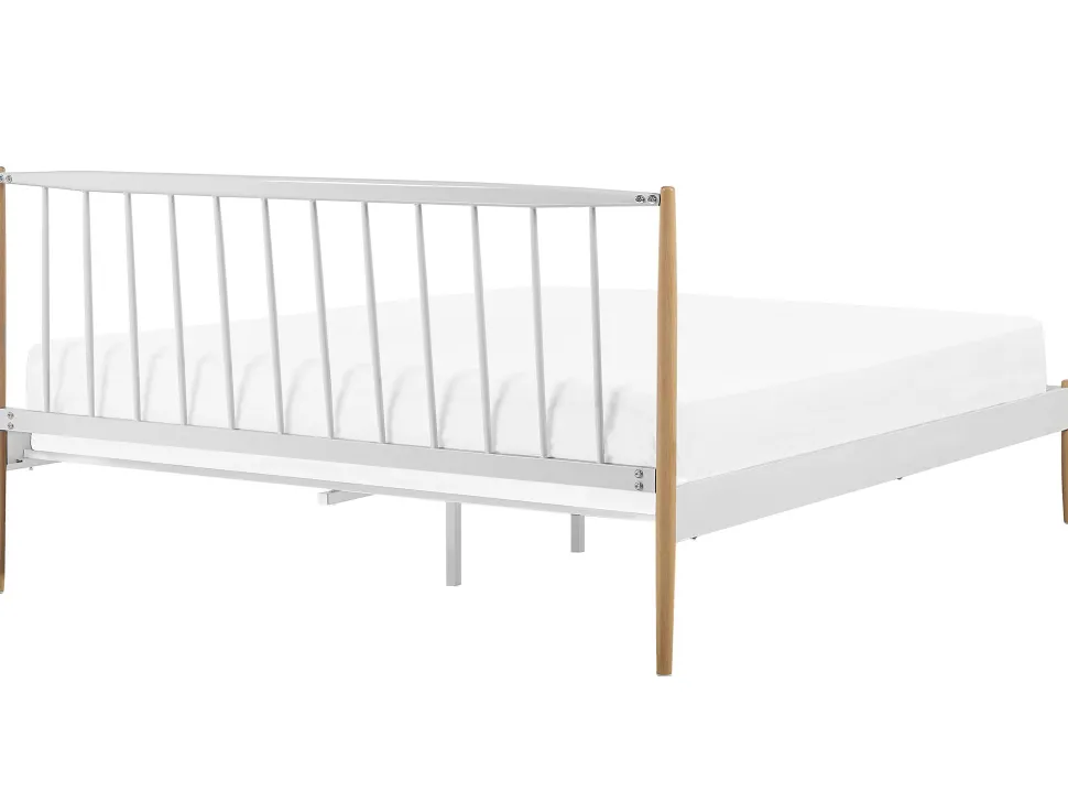 Metallbett Weis / Heller Holzfarbton Lattenrost 180 X 200 Cm Maurs