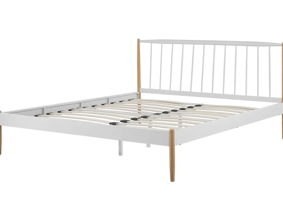 Metallbett Weis / Heller Holzfarbton Lattenrost 180 X 200 Cm Maurs