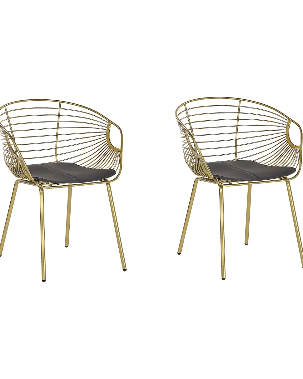 Metallstuhl Gold Mit Kunstleder-Sitz 2Er Set Hoback