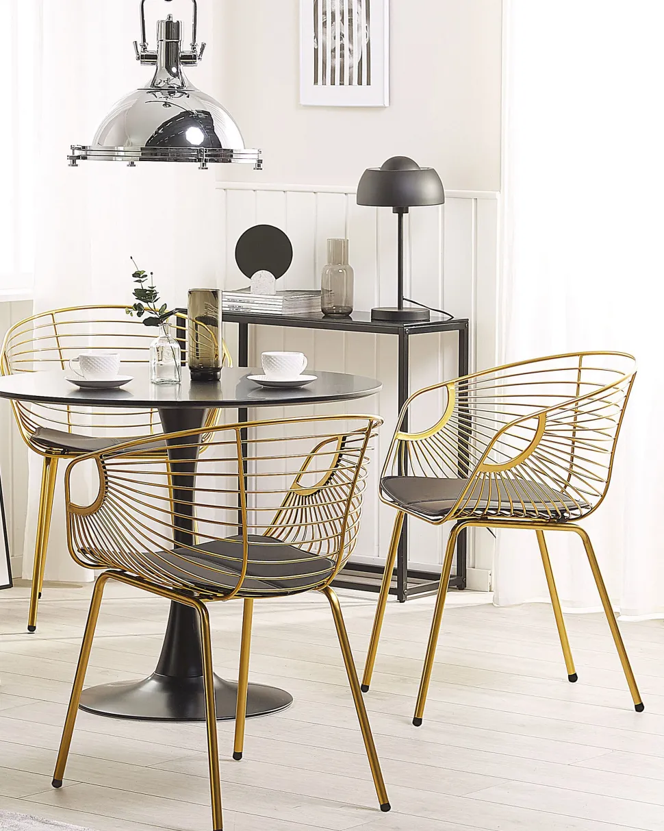 Metallstuhl Gold Mit Kunstleder-Sitz 2Er Set Hoback