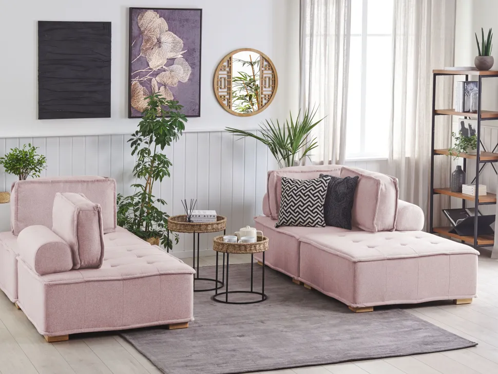 Modular Fabric Sofa Set Pink Tibro
