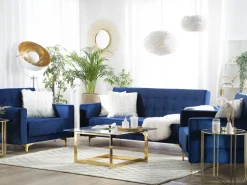Modular Velvet Living Room Set Navy Blue Aberdeen