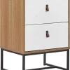 Nachttisch Heller Holzfarbton / Weis 2 Schubladen Nueva