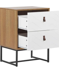 Nachttisch Heller Holzfarbton / Weis 2 Schubladen Nueva