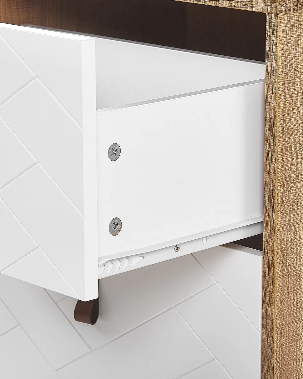 Nachttisch Heller Holzfarbton / Weis 2 Schubladen Nueva