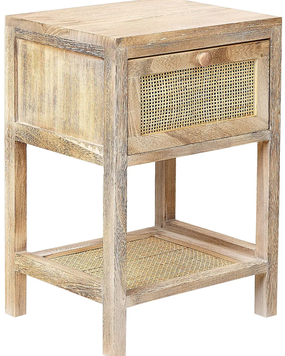 Nachttisch Rattan Heller Holzfarbton 1 Schublade 35 X 29 Cm Esto