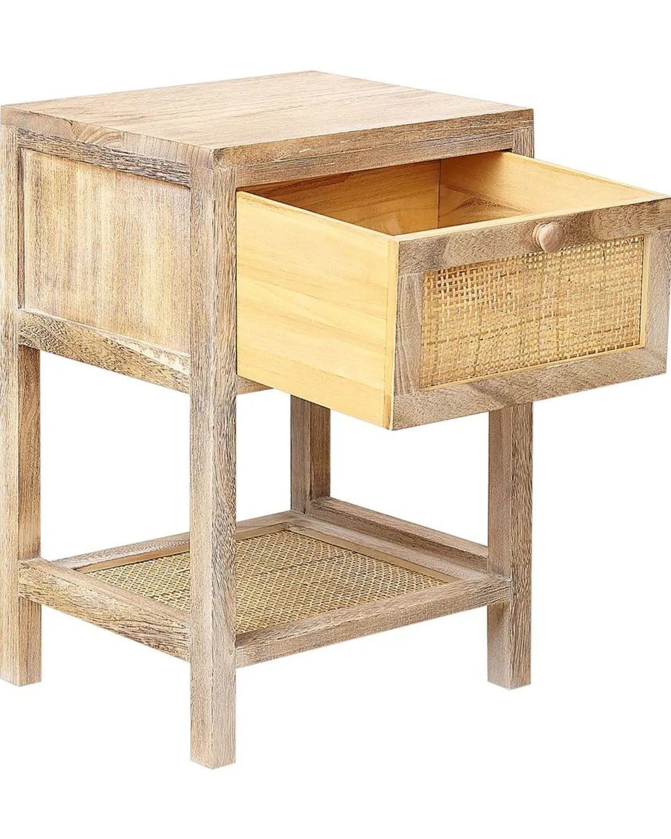 Nachttisch Rattan Heller Holzfarbton 1 Schublade 35 X 29 Cm Esto