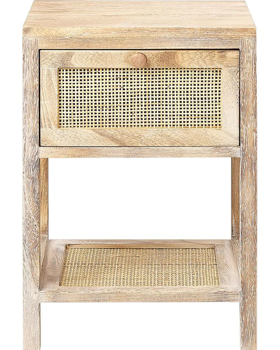 Nachttisch Rattan Heller Holzfarbton 1 Schublade 35 X 29 Cm Esto