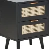 Nachttisch Rattan Schwarz / Beige 2 Schubladen 30 X 40 X 52 Cm Opoco