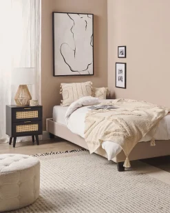 Nachttisch Rattan Schwarz / Beige 2 Schubladen 30 X 40 X 52 Cm Opoco