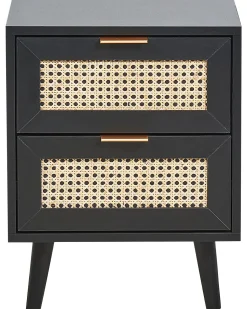 Nachttisch Rattan Schwarz / Beige 2 Schubladen 30 X 40 X 52 Cm Opoco