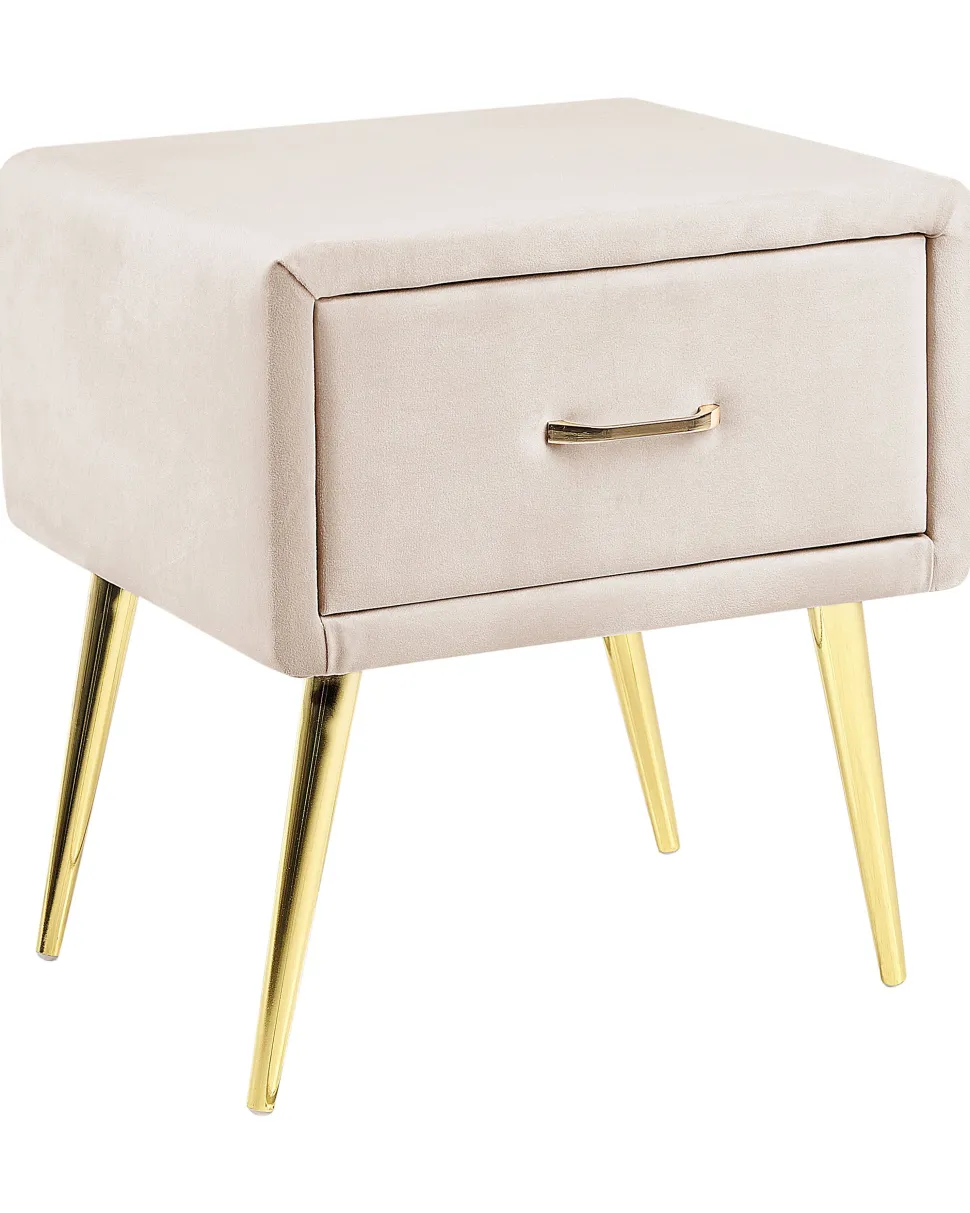 Nachttisch Samtstoff Beige / Gold 1 Schublade 38 X 46 X 49 Cm Flayat