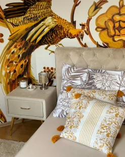 Nachttisch Samtstoff Beige / Gold 1 Schublade 38 X 46 X 49 Cm Flayat
