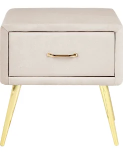 Nachttisch Samtstoff Beige / Gold 1 Schublade 38 X 46 X 49 Cm Flayat