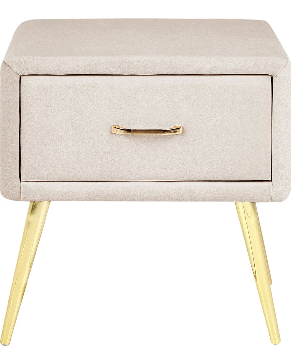 Nachttisch Samtstoff Beige / Gold 1 Schublade 38 X 46 X 49 Cm Flayat