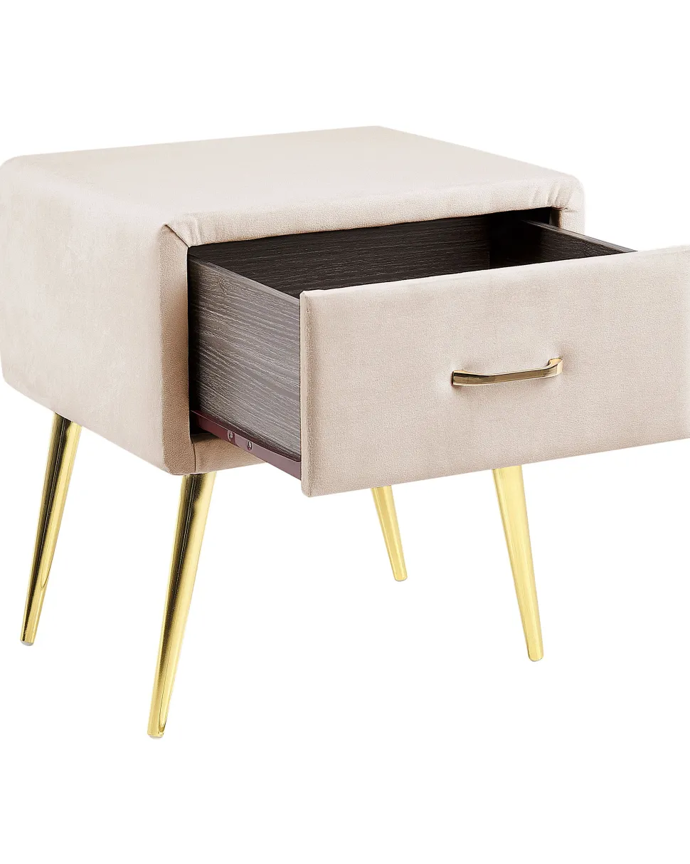 Nachttisch Samtstoff Beige / Gold 1 Schublade 38 X 46 X 49 Cm Flayat