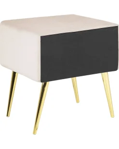 Nachttisch Samtstoff Beige / Gold 1 Schublade 38 X 46 X 49 Cm Flayat