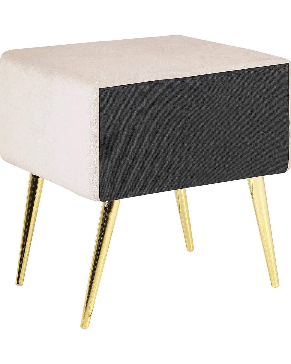 Nachttisch Samtstoff Beige / Gold 1 Schublade 38 X 46 X 49 Cm Flayat