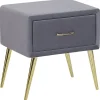 Nachttisch Samtstoff Grau / Gold 1 Schublade 38 X 46 X 49 Cm Flayat