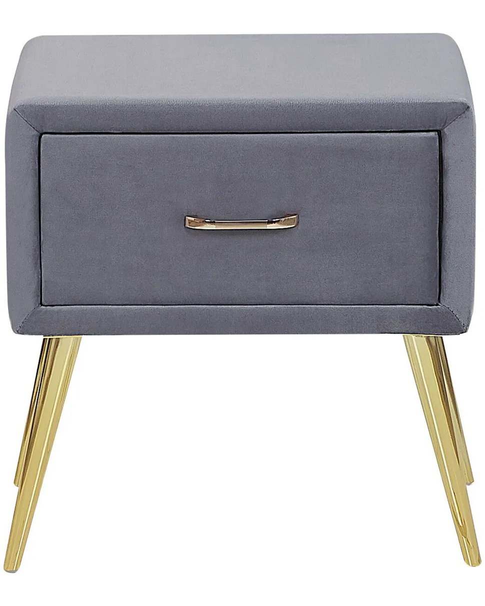Nachttisch Samtstoff Grau / Gold 1 Schublade 38 X 46 X 49 Cm Flayat