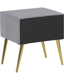 Nachttisch Samtstoff Grau / Gold 1 Schublade 38 X 46 X 49 Cm Flayat
