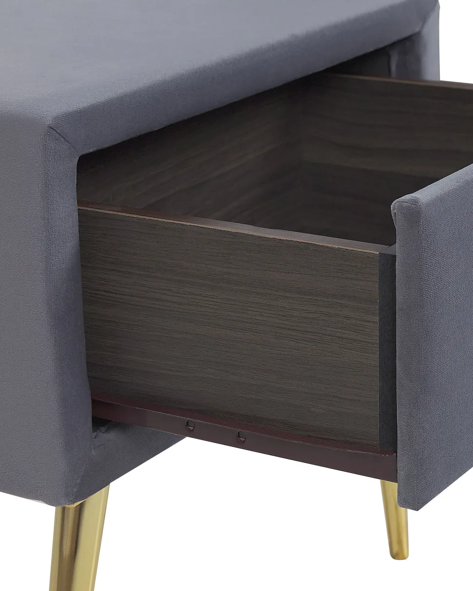 Nachttisch Samtstoff Grau / Gold 1 Schublade 38 X 46 X 49 Cm Flayat