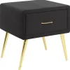 Nachttisch Samtstoff Schwarz / Gold 1 Schublade 38 X 46 X 49 Cm Flayat