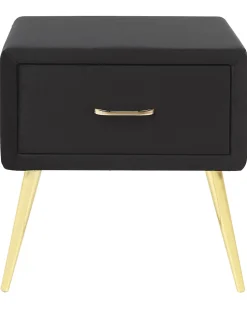 Nachttisch Samtstoff Schwarz / Gold 1 Schublade 38 X 46 X 49 Cm Flayat