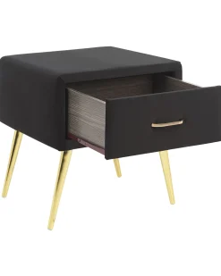 Nachttisch Samtstoff Schwarz / Gold 1 Schublade 38 X 46 X 49 Cm Flayat