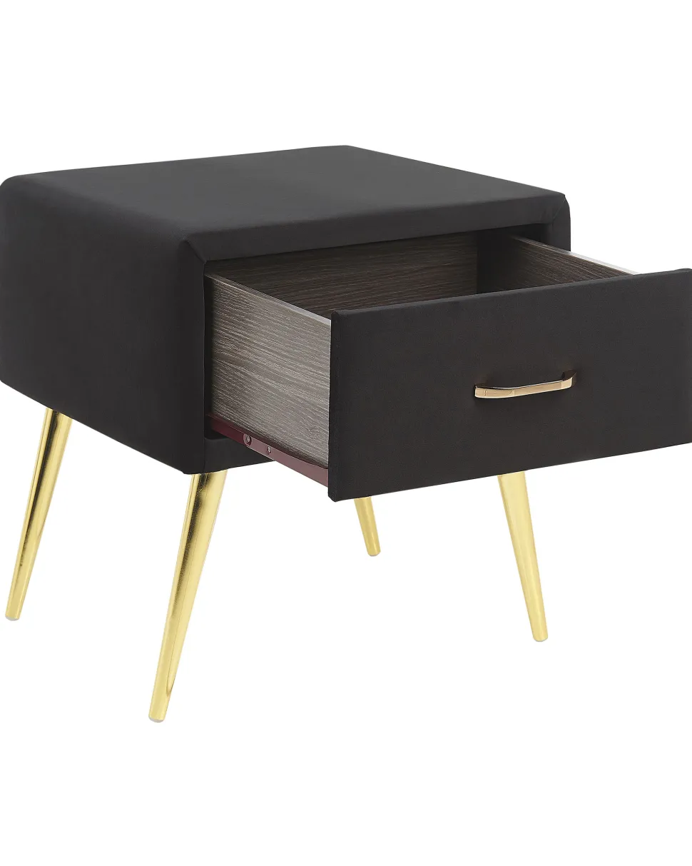 Nachttisch Samtstoff Schwarz / Gold 1 Schublade 38 X 46 X 49 Cm Flayat