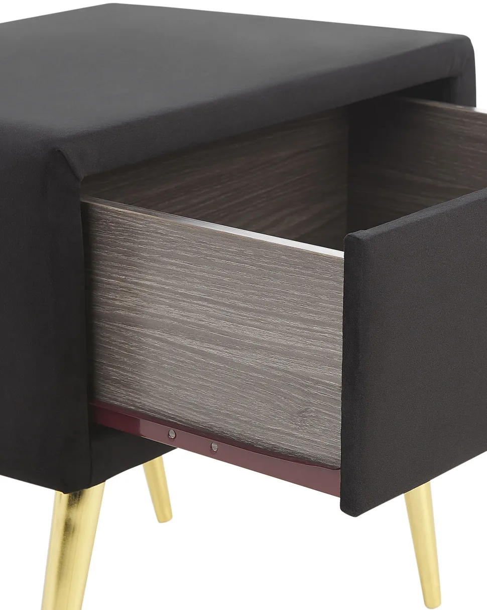 Nachttisch Samtstoff Schwarz / Gold 1 Schublade 38 X 46 X 49 Cm Flayat
