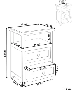 Nachttisch Weis / Dunkler Holzfarbton 2 Schubladen Layola