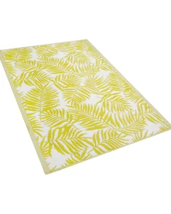 Outdoor Teppich Gelb 120 X 180 Cm Palmenmuster Zweiseitig Kurzflor Kota