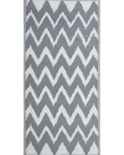 Outdoor Teppich Grau 90 X 180 Cm Zickzack-Muster Zweiseitig Kurzflor Sirsa