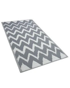 Outdoor Teppich Grau 90 X 180 Cm Zickzack-Muster Zweiseitig Kurzflor Sirsa