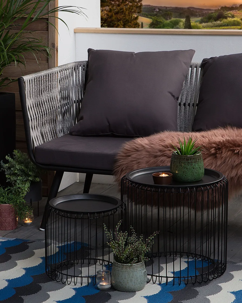 Outdoor Teppich Grau-Blau 90 X 180 Cm Geometrisches Muster Kurzflor Bellary