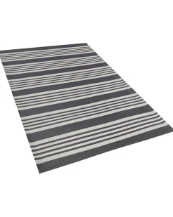 Outdoor Teppich Schwarz-Hellgrau 120 X 180 Cm Streifenmuster Delhi