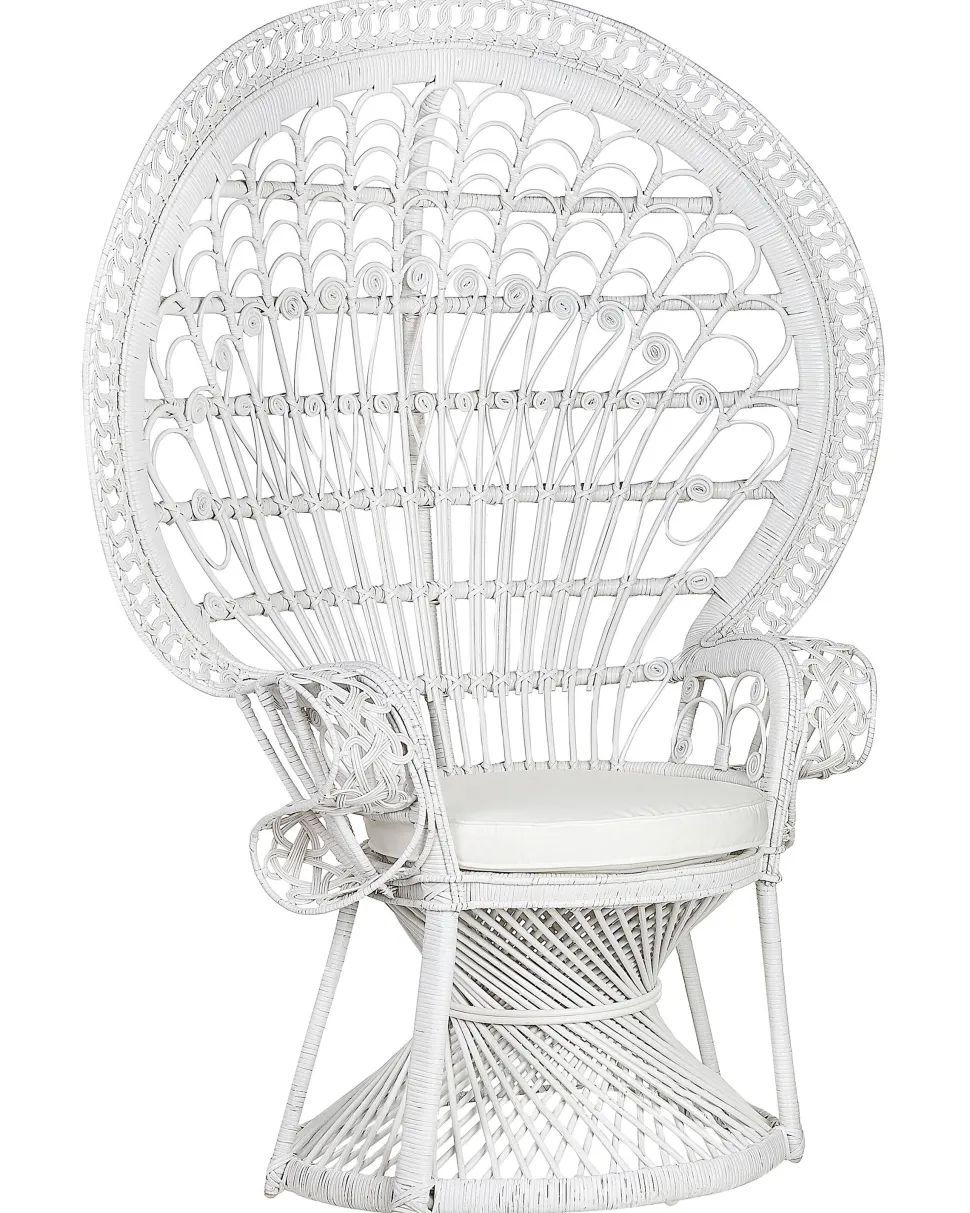 Pfauensessel Rattan / Baumwolle Weis Emmanuelle
