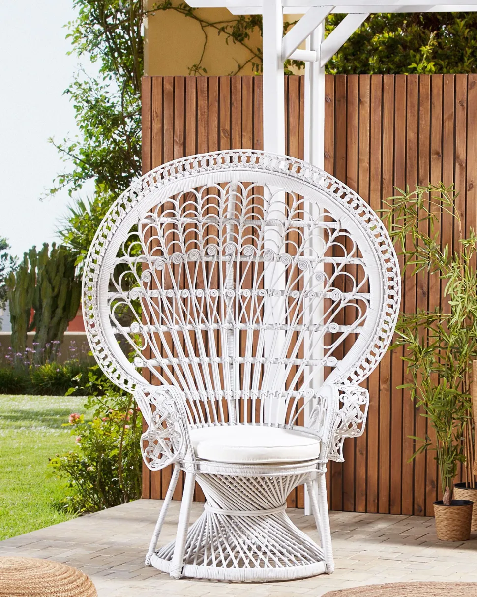 Pfauensessel Rattan / Baumwolle Weis Emmanuelle