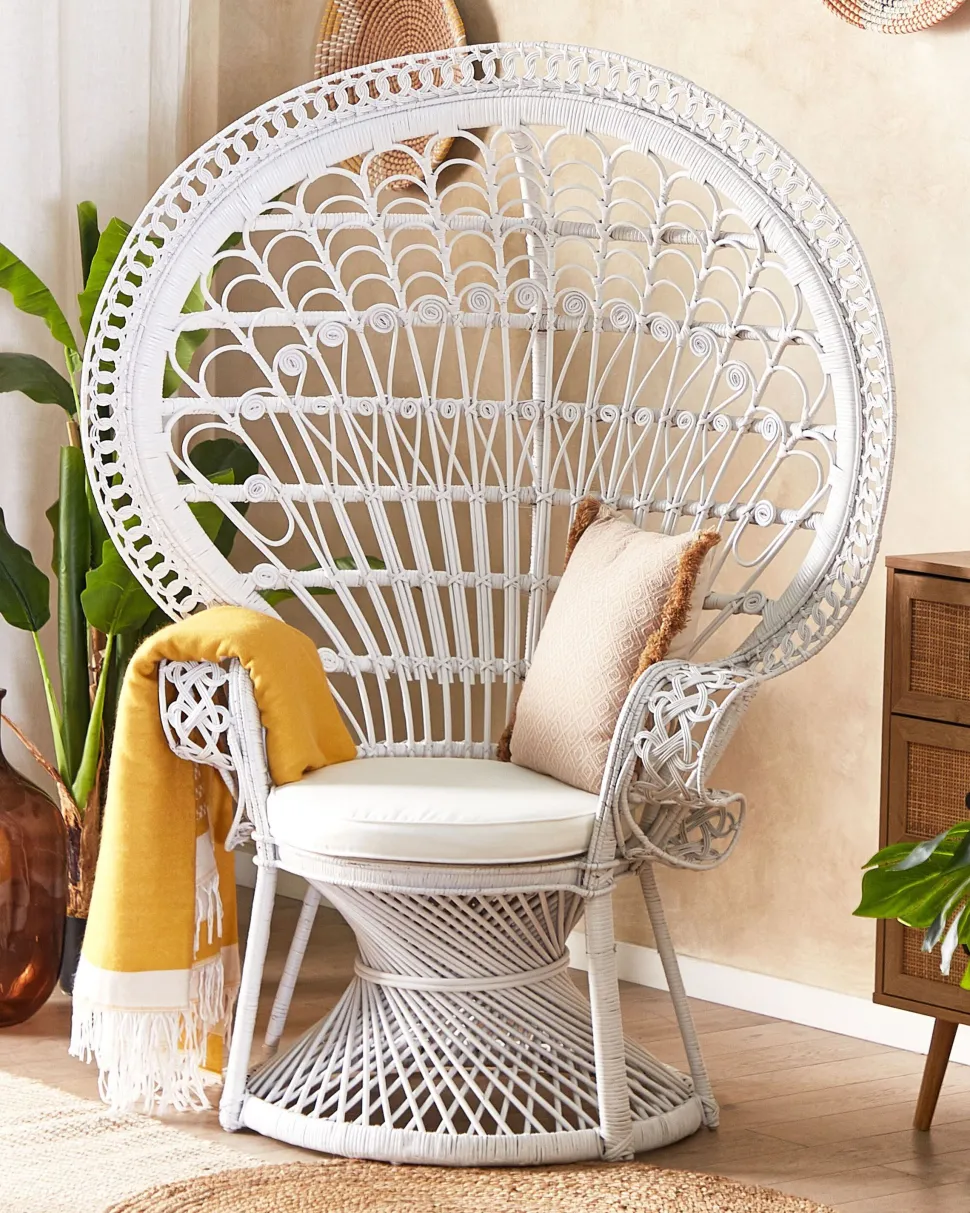 Pfauensessel Rattan / Baumwolle Weis Emmanuelle