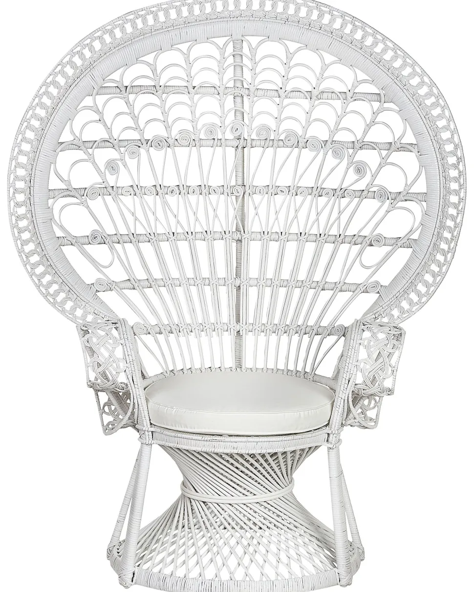 Pfauensessel Rattan / Baumwolle Weis Emmanuelle